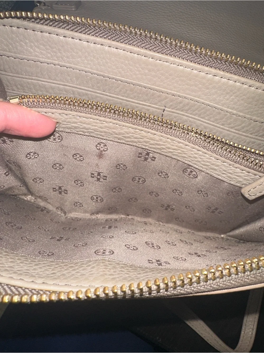 Tory Burch Taupe Leather Crossbody with Whipstitch Detail